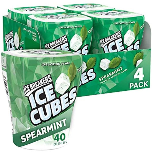 Ice Breakers Gum, Sugar Free Ice Cubes, Spearmint - 4 Pack