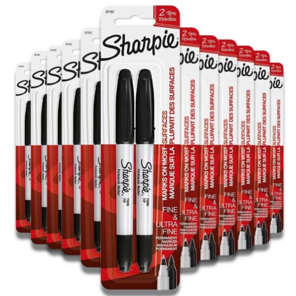 Sharpie - Twin Tip Permanent Markers, Black - 12 Pack