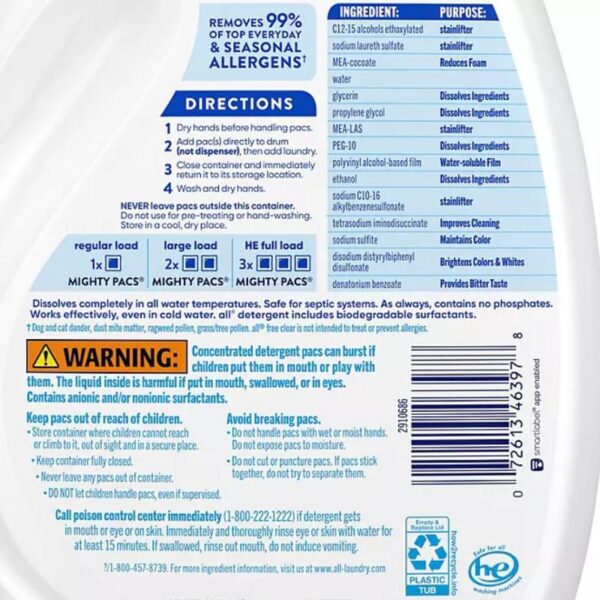 All Free Clear MIGHTY PACS Laundry Detergent Pacs, The Original, 120 ct. - Image 3